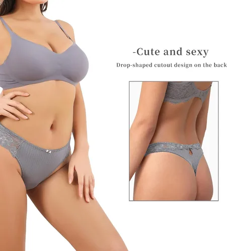 Vista 2 de LEVAO Tangas de algodón para mujer, tangas de algodón sexy con espalda en T, ropa interior cómoda, paquete múltiple S-XL