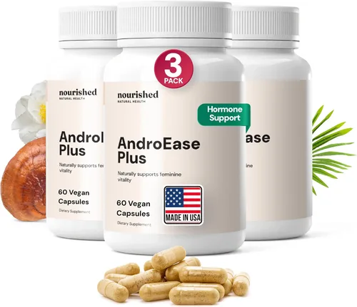 Vista 10 de Nourished AndroEase Plus – Balance hormonal vegano para mujeres – Zinc, Reishi, té verde y palma enana americana para mujeres – para energía