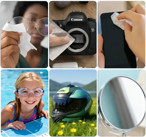 Vista 5 de Toallitas antivaho para lentes, paquete de 100 toallitas limpiadoras para lentes, envueltas individualmente, prehumedecidas, de secado rápido, sin