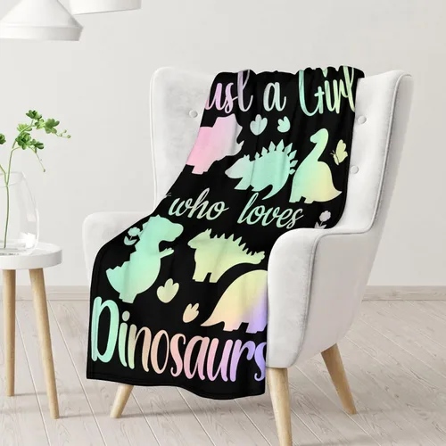Vista 2 de Manta de dinosaurio para regalo, 30 x 40 pulgadas, bonita manta para adultos y niñas, mantas de felpa suave arcoíris para sofá y viajes