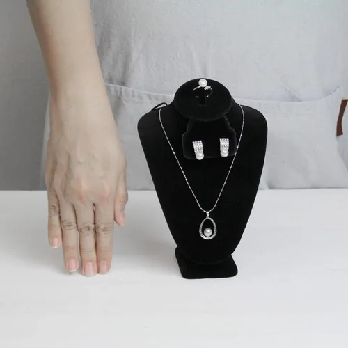 Vista 6 de Mooca Pequeña combinación de collar anillo y busto de pendiente collar de cadena de joyería busto soporte de exhibición collar de terciopelo collar
