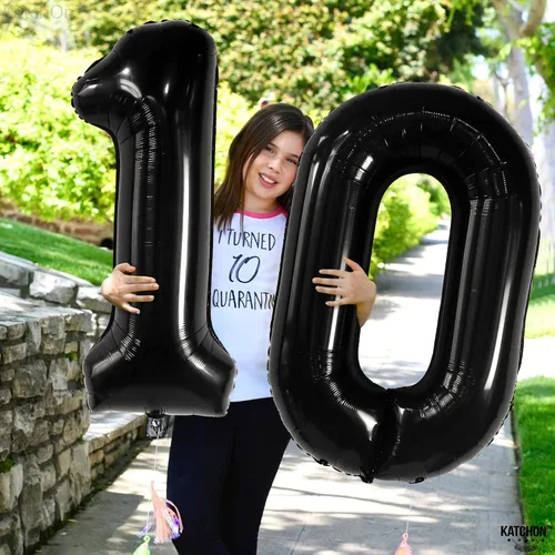 Vista 4 de KatchOn Globo negro del número 10 de 40 pulgadas para decoraciones