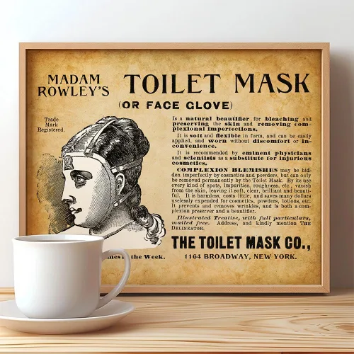 Vista 3 de Madam Rowley's Toilet Mask Advertisement Vintage Beauty Framed Wall Decor Victorian Cosmetic History Artwork Antique Skincare Illustration