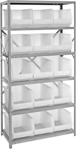Vista 412 de Quantum QSBU-245BK Heavy Duty Shelving Unit with (7) Shelves and (24) QUS245 Black Bins for Garage Warehouse Storage Distribution 400 lb Load