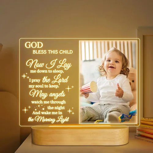 Vista 13 de Attivolife Marco de fotos personalizado de bautismo, marco de fotos iluminado con luz nocturna personalizada para bebé, regalos cristianos