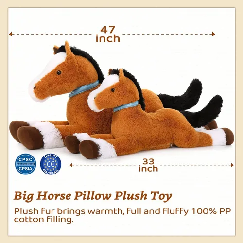 Vista 7 de MaoGoLan Peluche de caballo grande para niño, juguete de peluche de caballo grande para niña, poni montable de peluche para niños, almohada de felpa
