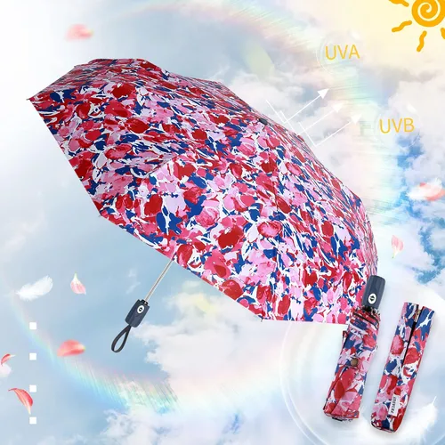 Vista 2 de FDJASGY Paraguas de viaje plegable compacto con protección UV, cierre automático, paraguas de lluvia plegable compacto para mujeres y hombres