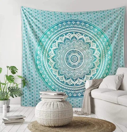Vista 11 de ANJANIYA - Tapiz para colgar en la pared, diseño de mandala, nuevo sombreado dorado, decoración de dormitorio, metálico, hippy, arte de muro