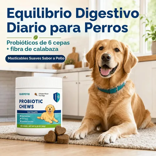 Vista 2 de Probióticos masticables suaves para perros con 160 mg de enzimas de calabaza y papaya – 90 unidades – Soporte intestinal 4 en 1 para comodidad