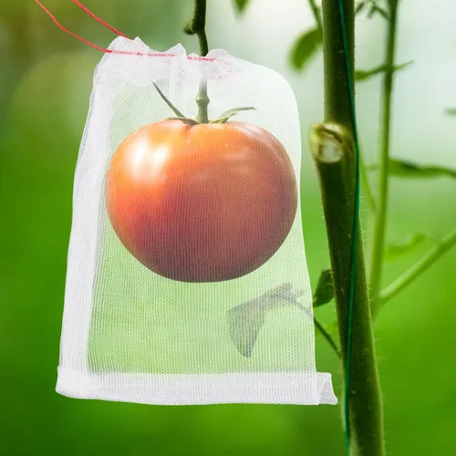 Vista 5 de Bolsas de cobertura de frutas contra pájaros, 25 bolsas de malla de protección de frutas de 4 x 6 pulgadas con cuerda, red para árboles frutales