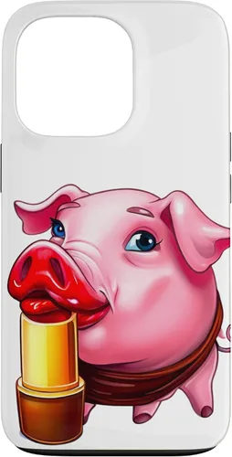 Vista 10 de Funda para iPhone 17 con lápiz labial para niñas en un cerdo