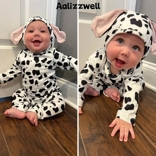 Vista 3 de Aalizzwell Ropa de Halloween para bebés recién nacidos, traje de dálmatas