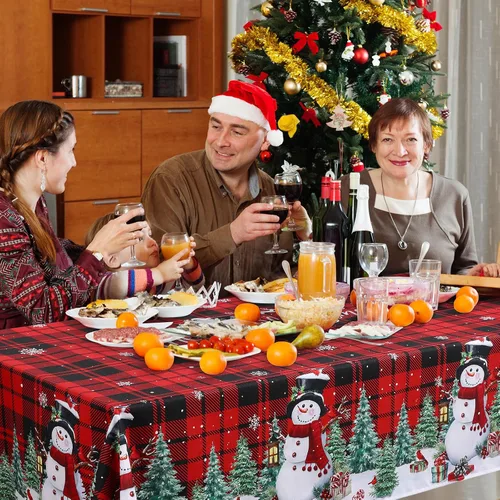 Vista 6 de WovWeave Mantel de Navidad de 60 x 84 pulgadas, mantel rectangular de tela de Navidad reutilizable para invierno, hogar, comedor, fiesta, picnic