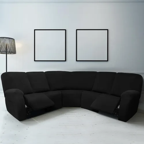 Vista 2 de Peryiter 7 piezas de fundas para sofá seccional en forma de L con reclinación, 5 asientos, fundas para sofá seccional de terciopelo de seda