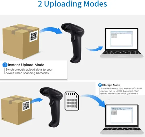 Vista 9 de Alacrity Escáner de Código de Barras Inalámbrico 2D 1D con Soporte, Conectividad 3 en 1 Bluetooth 2.4G Inalámbrico USB con Cable, Lector de Código