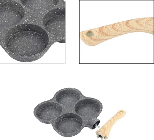 Vista 3 de Yitengteng Sartén profesional de 4 agujeros para el desayuno con 4 orificios, sartén antiadherente para panqueques, sartén para panqueques de 4