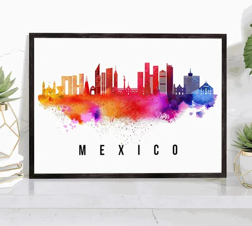 Vista 17 de Póster de Santiago Skyline Chile, pintura de paisaje urbano de Santiago, póster de Santiago Chile, paisaje urbano de Chile y estampado de Santiago