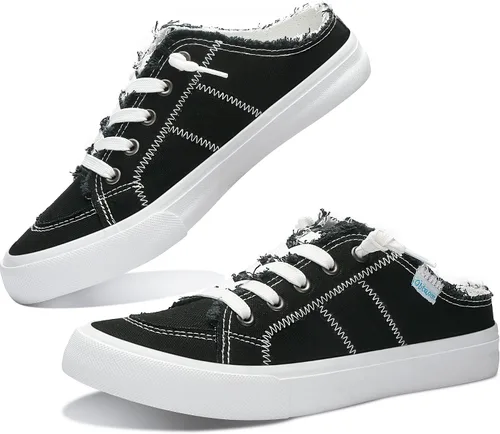 Vista 20 de Obtaom Sandalias de lona para mujer con espuma viscoelástica Clipper, tenis de moda, cómodas, fáciles de poner, sandalias sin tacón para mujer Beige