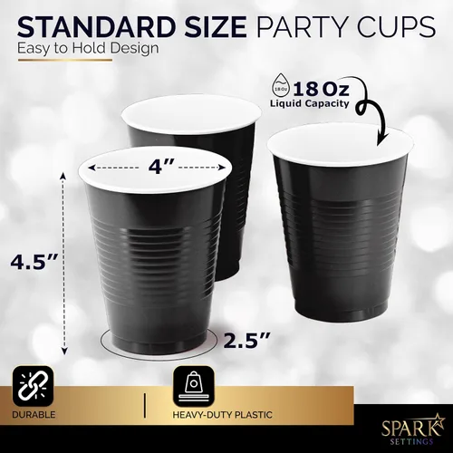 Vista 3 de Amcrate Vasos desechables, vasos de plástico negros de 18 onzas, fuertes y resistentes para bodas, Navidad, Halloween, paquete de 50