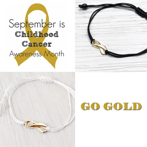 Vista 7 de Gold Ribbon Support Friendship Bracelet, September Childhood Cancer Awareness Month, Handmade Small 18K Gold Plated Ribbon Shaped Charm with Black