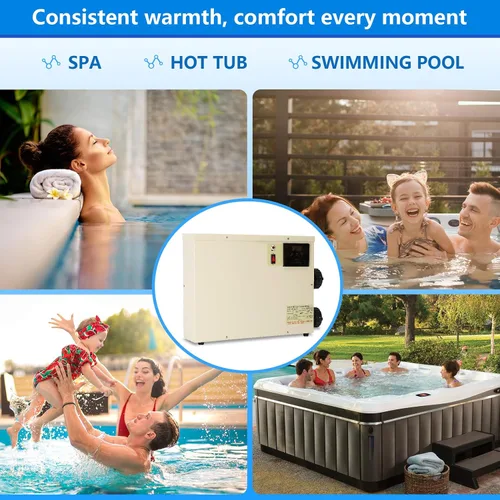 Vista 7 de Calentador de piscina de 11KW 240V para piscina sobre el suelo, calentador eléctrico de piscina con pantalla táctil, termostato de bañera