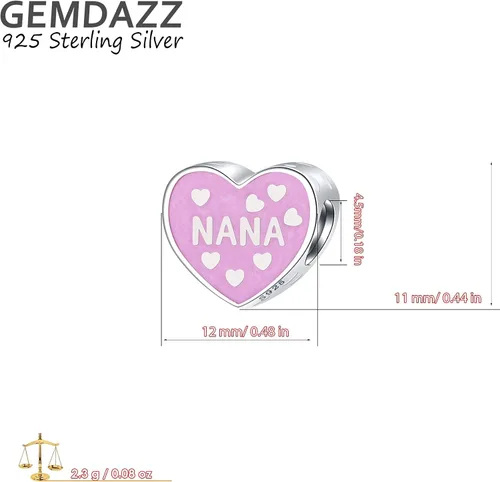 Vista 2 de Juego de dijes de corazón rosa de nana y abuela en plata de ley 925, regalo para bisabuelaabuela