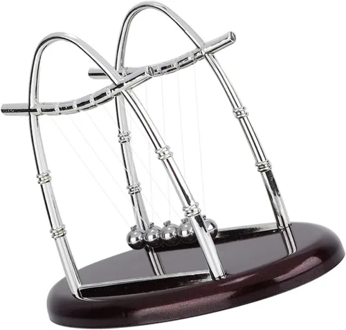Vista 9 de Bolas de equilibrio clásicas Newton Cradle 5 bolas de acero de péndulo Ulum para oficina y educación escolar Newton bolas de cojinete oscilante (S)