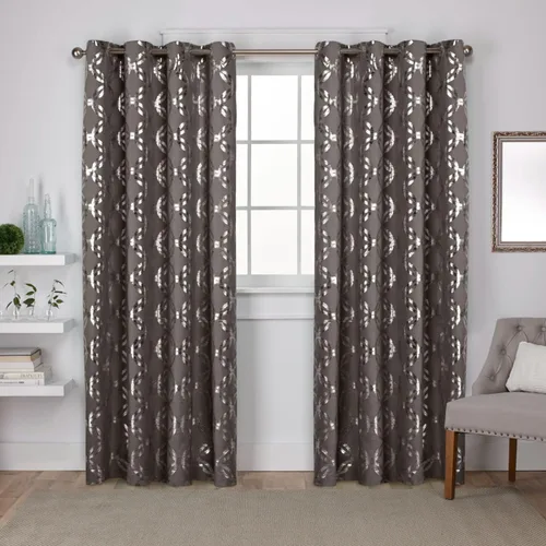 Vista 11 de Exclusive Home Modo - Par de paneles de cortinas geométricas metálicas con ojales en la parte superior, 54 x 96 pulgadas, dorado invierno