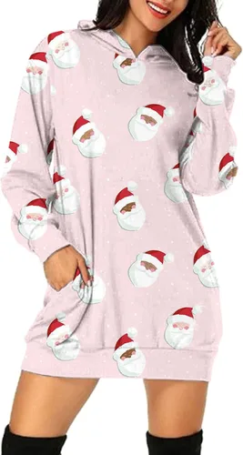 Vista 2 de Sudadera larga con capucha de Navidad para mujer, manga larga, estampado de copos de nieve, vestido de Navidad
