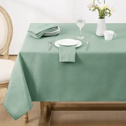 Vista 9 de Softalker Mantel rectangular de jacquard, diseño de remolinos, impermeable, resistente a las manchas, sin arrugas, tela de gran peso para Beige