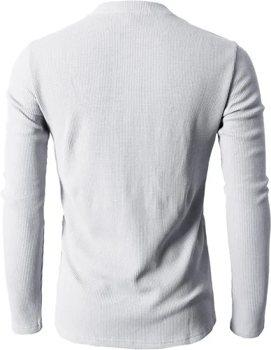Vista 4 de H2H Men's Casual Slim Fit Henley Cotton Shirts Long Sleeve Lightweight Waffle Fabric