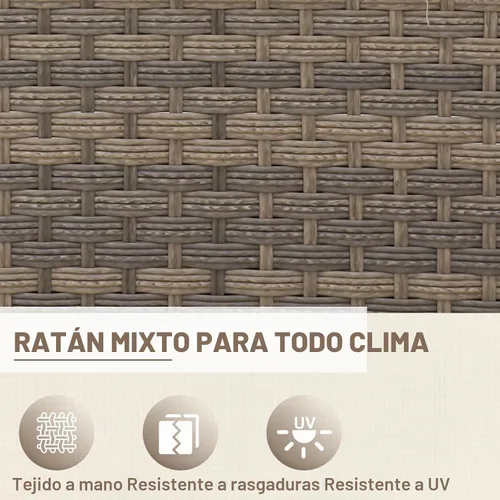 Vista 6 de Sofá de mimbre para patio, sofá para exteriores, 3 asientos Marrón/Gris