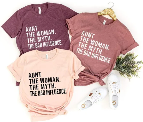 Vista 2 de Funny Aunt T-Shirt, Aunt T shirt, Best Auntie Ever Tee, Auntie Tee, Aunt Gift, Gift For Aunt, Aunt The Women The Myth The Bad Influence Shirt