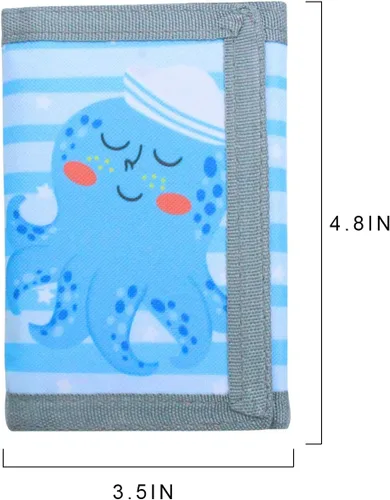Vista 3 de Carteras infantiles para niñas y niños, cartera de lona triple para exteriores con adhesivo mágico para niños, Pulpo