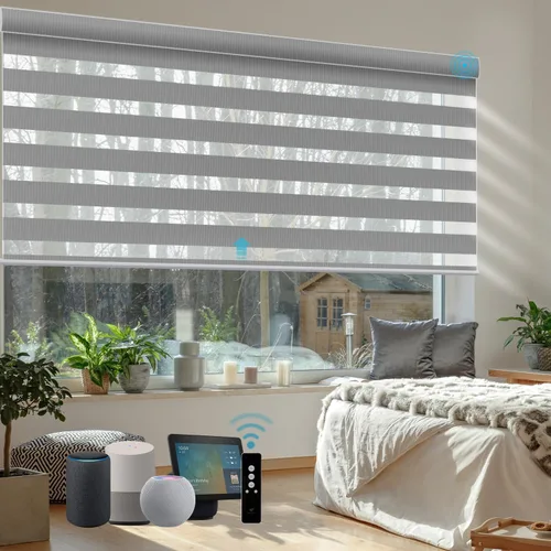Vista 11 de SmartWings Persianas motorizadas de cebra con cenefa funcionan con Homekit Thread Alexa Z-Wave Smart de doble capa con control remoto, persiana