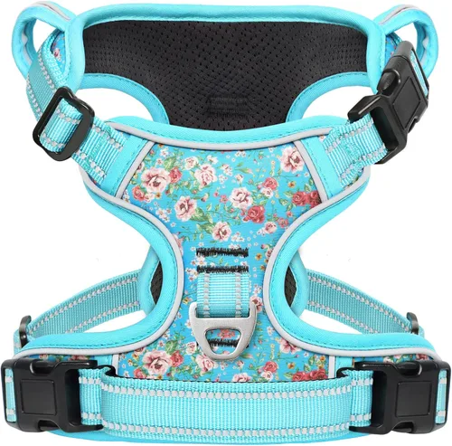 Vista 15 de Timos Arnés para perro de tamaño pequeño, arnés sin tirones para mascotas con cuello a presión bloqueable, chaleco reflectante para perro, sin