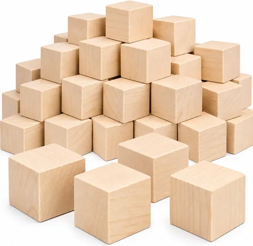 Vista 10 de Paquete de 120 bloques de madera sin terminar, cubos de madera
