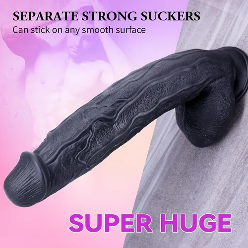 Vista 4 de Consolador negro súper enorme de 17.3 pulgadas, consolador de polla larga, monstruo gigante, juguete sexual anal grueso y grande con consoladores