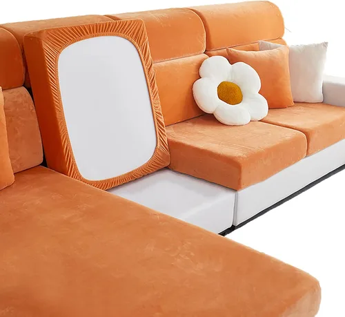 Vista 11 de Fundas de cojín de terciopelo para sofá, funda de cojín de alta elasticidad universal para sofá de 4/3/2/1 plazas, protector de muebles Beige