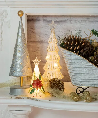 Vista 6 de Boston International Decoración de árbol de mesa LED para Navidad de invierno, pequeño, champán y blanco