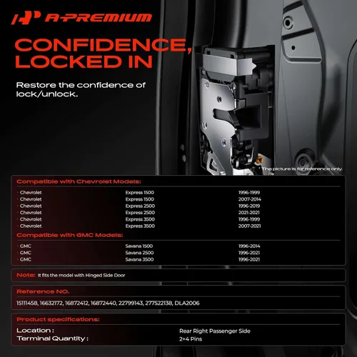 Vista 2 de A-Premium Actuador de pestillo de cerradura de puerta compatible con vehículos Chevrolet y GMC - Express 1500, Express 2500 1996-2019/2021, Express