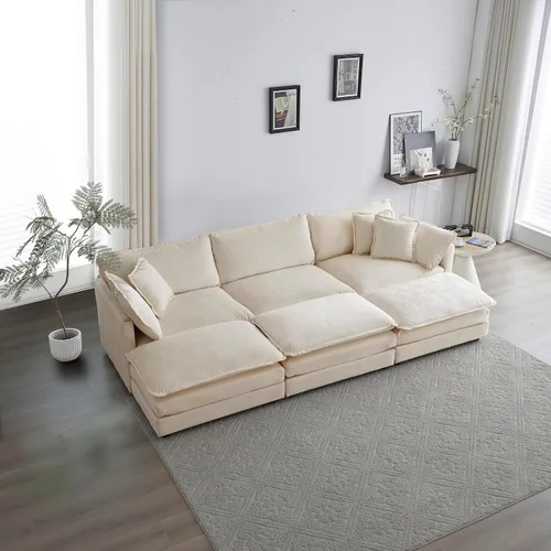 Vista 3 de Sofá nube de gran tamaño con asiento profundo de 25.52 pulgadas, cómodo sofá biplaza de chenilla, moderno juego de sofás modulares seccionales, Beige