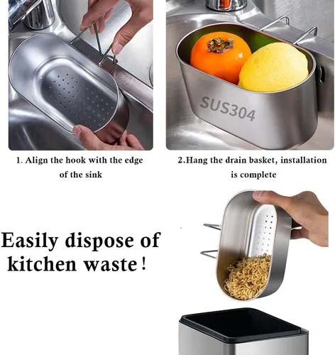 Vista 5 de Cesta coladora de drenaje de fregadero de acero inoxidable, colador multifunción para fregadero, colador de alimentos de cocina para filtro
