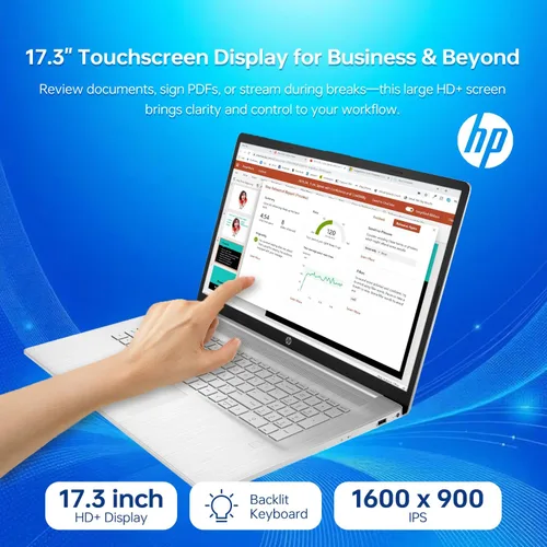 Vista 4 de HP Essential 17t Business Laptop con pantalla táctil HD+ de 17.3 pulgadas, Intel Core i7-1355U (> R5 7430U), procesador de nivel de alto