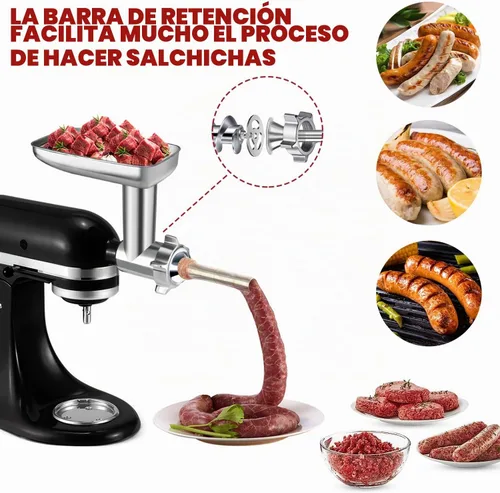 Vista 5 de Accesorio para picadora de carne de acero inoxidable para KitchenAid, accesorio para picadora de carne de acero inoxidable, relleno de salchichas