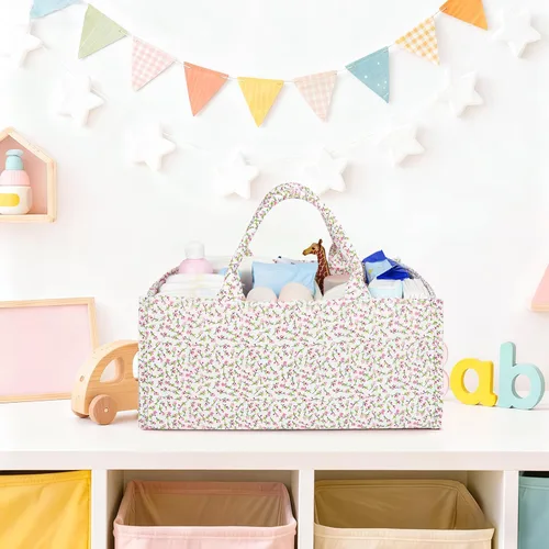 Vista 3 de Organizador de pañales acolchado floral, bolsa de pañales acolchada, elegante cesta de almacenamiento para guardería, regalo para baby shower