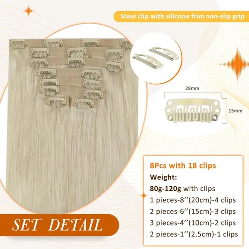 Vista 3 de Full Shine Extensiones de cabello rubio con clip, 20 pulgadas, 8