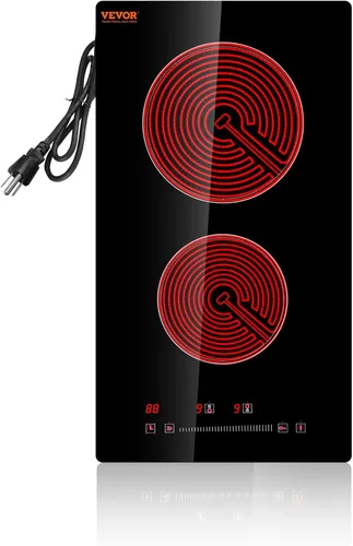 Vista 15 de VEVOR - Estufa eléctrica integrada, encimera de 12 pulgadas con 2 quemadores, cocina radiante de vidrio de 240 V con control táctil de sensor