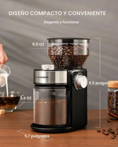 Vista 6 de SHARDOR Molinillo de café eléctrico 2.0, molinillo automático de granos de café para uso doméstico, molino de rebabas ajustable con 16 ajustes