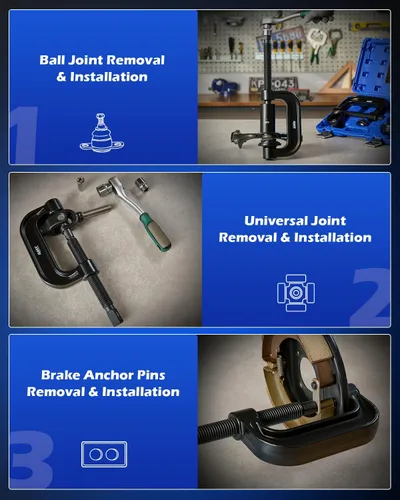 Vista 4 de Kit de prensa de rótula Orion Motor Tech, herramienta de extracción de rótula resistente con adaptadores para 4 ruedas motrices, herramienta